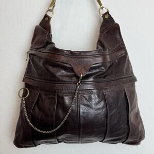 Jas M.B. London Brown Leather Pleated Chain Shoulder Hobo Bag Handmade UK